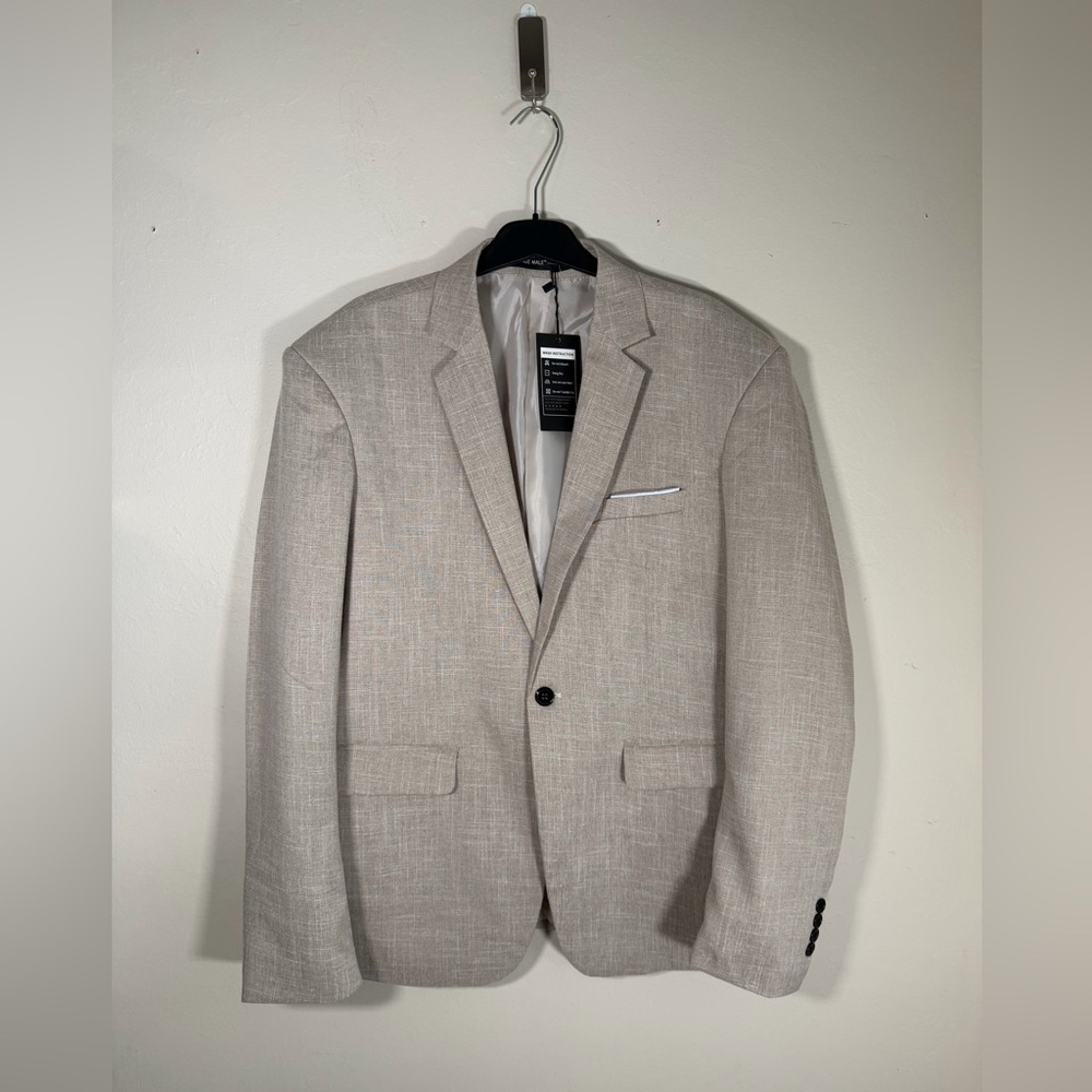 Men's Light Beige Textured Blazer - Single-Button Sport Coat